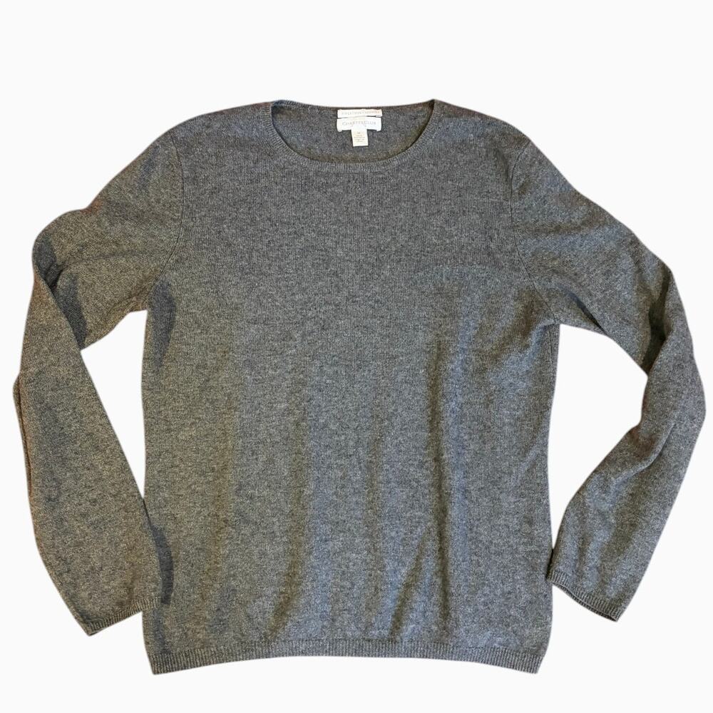 CHARTER CLUB Women's 100% Cashmere Sweater Medium Gray Crewneck 2-Ply Pullover